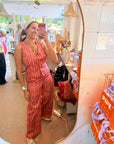 Conjunto riscas laranja e pink