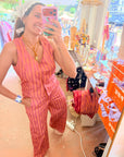 Conjunto riscas laranja e pink